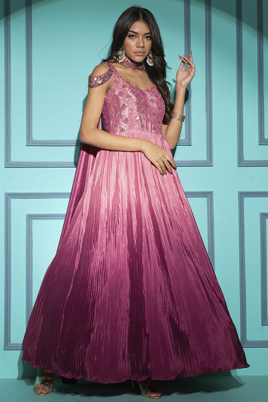 Latest Party Wear Long Gown For Girls With Malai Silk Fabric